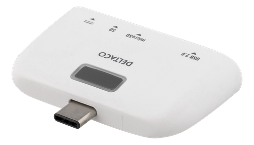DELTACO USB-C SD-kortläsare och laddningsport, OTG, USB-A 2.0