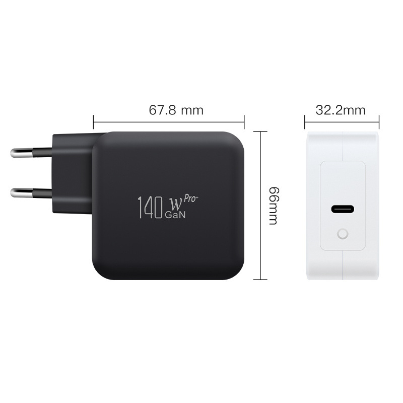 USB-C GaN-väggladdare, PD3.1, QC4.0, 140W, svart