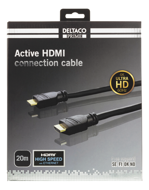 Deltaco PRIME aktiv HDMI-kabel v2.0, UltraHD, 4K, 60Hz, 20m