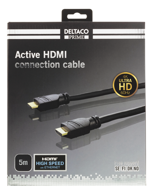 Deltaco PRIME aktiv HDMI-kabel v2.0, UltraHD, 4K, 60Hz, 5m