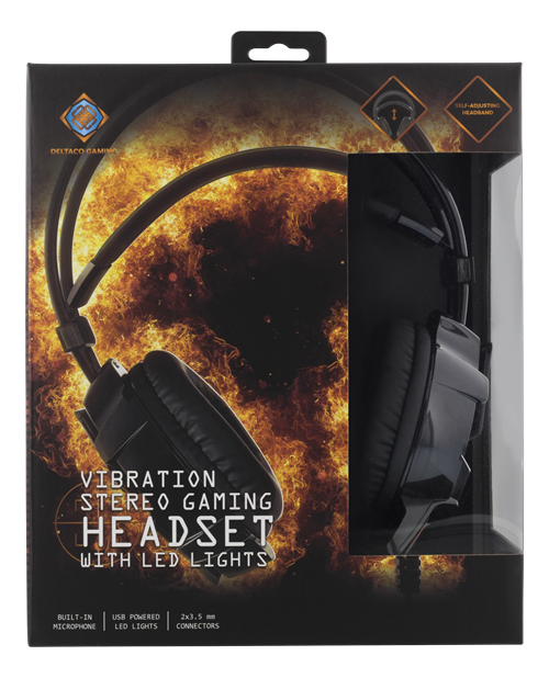 Deltaco GAMING vibrerande stereo headset med LED, svart