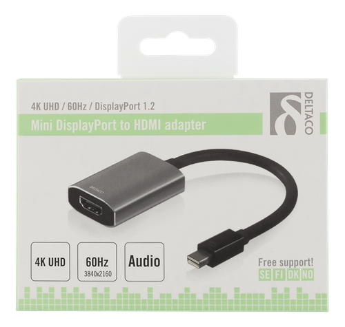 DELTACO Mini DisplayPort till HDMI adapter, 3840x2160 i 60Hz