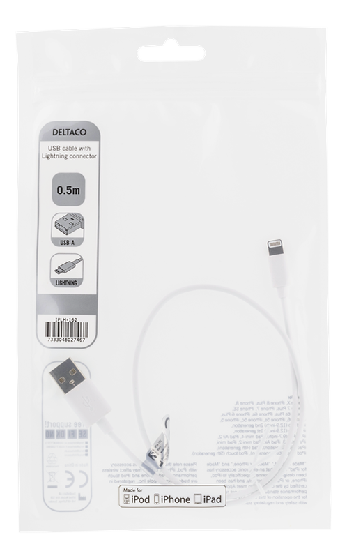 DELTACO USB-synk-/laddarkabel till iPad, iPhone och iPod