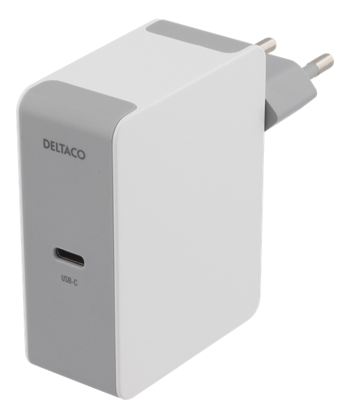 DELTACO USB-C väggladdare, 1x USB-C port, 60W, 100-240V AC, vit