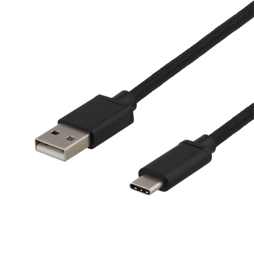 DELTACO USB 2.0 tygbeklädd, USB-C ha till USB-A ha, 1.5m, svart