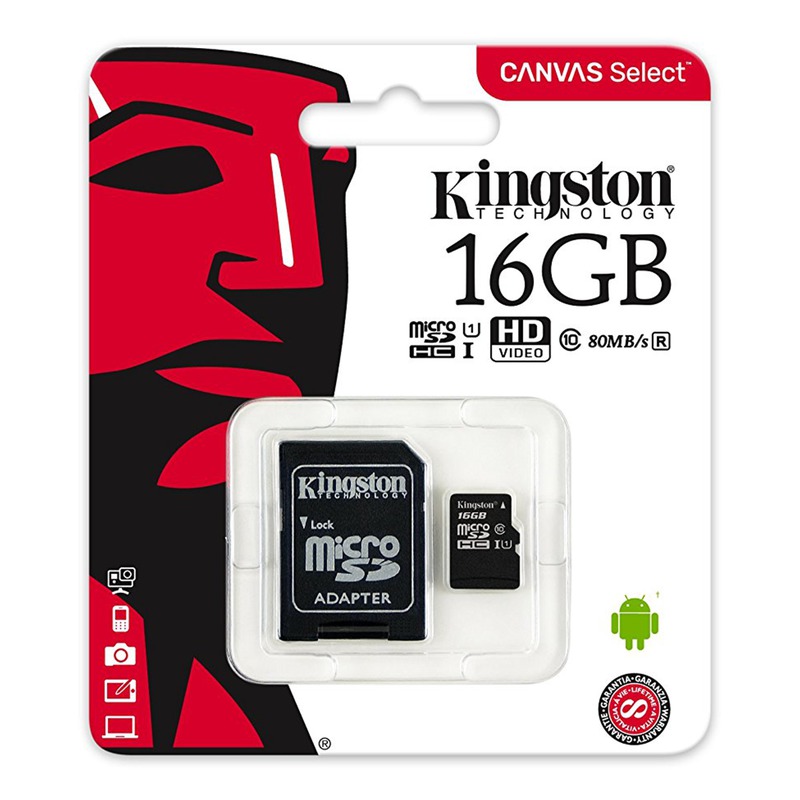 Kingston microSDHC Canvas Select 80R CL10 UHS-I Card+SD, 16GB