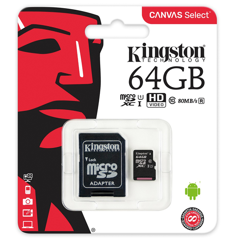 Kingston microSDXC Canvas Select 80R CL10 UHS-I +SD, 64GB