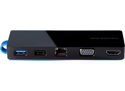 HP USB-C Travel Dock, HDMI, USB 3.0, Ethernet, VGA, svart