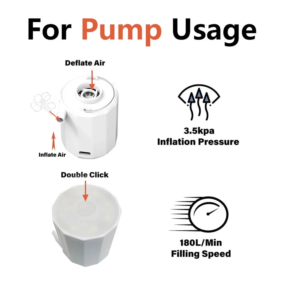 Batteridriven luft-/vakuum-pump med inbyggd lampa, 1600Ah