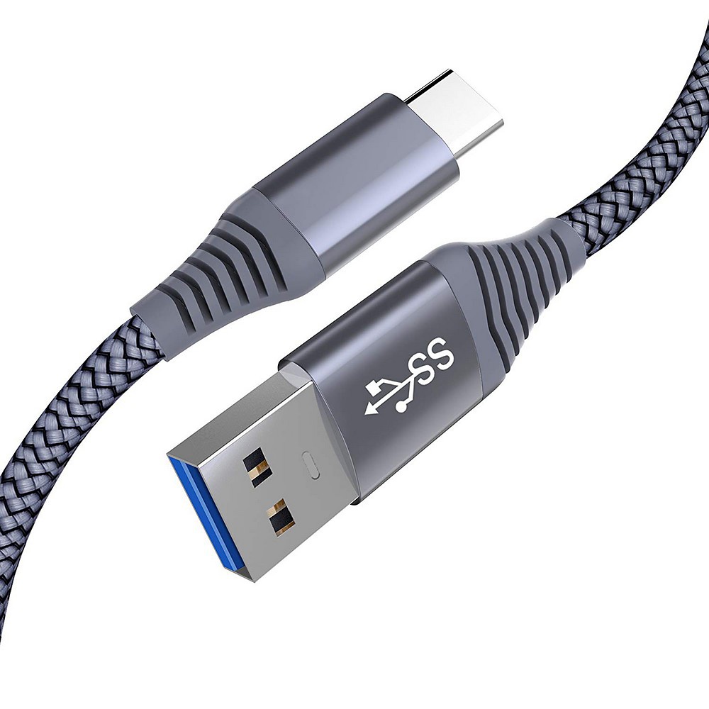 USB-C kabel 3.0, USB-A till USB-C snabbladdare, 1.8m, grå