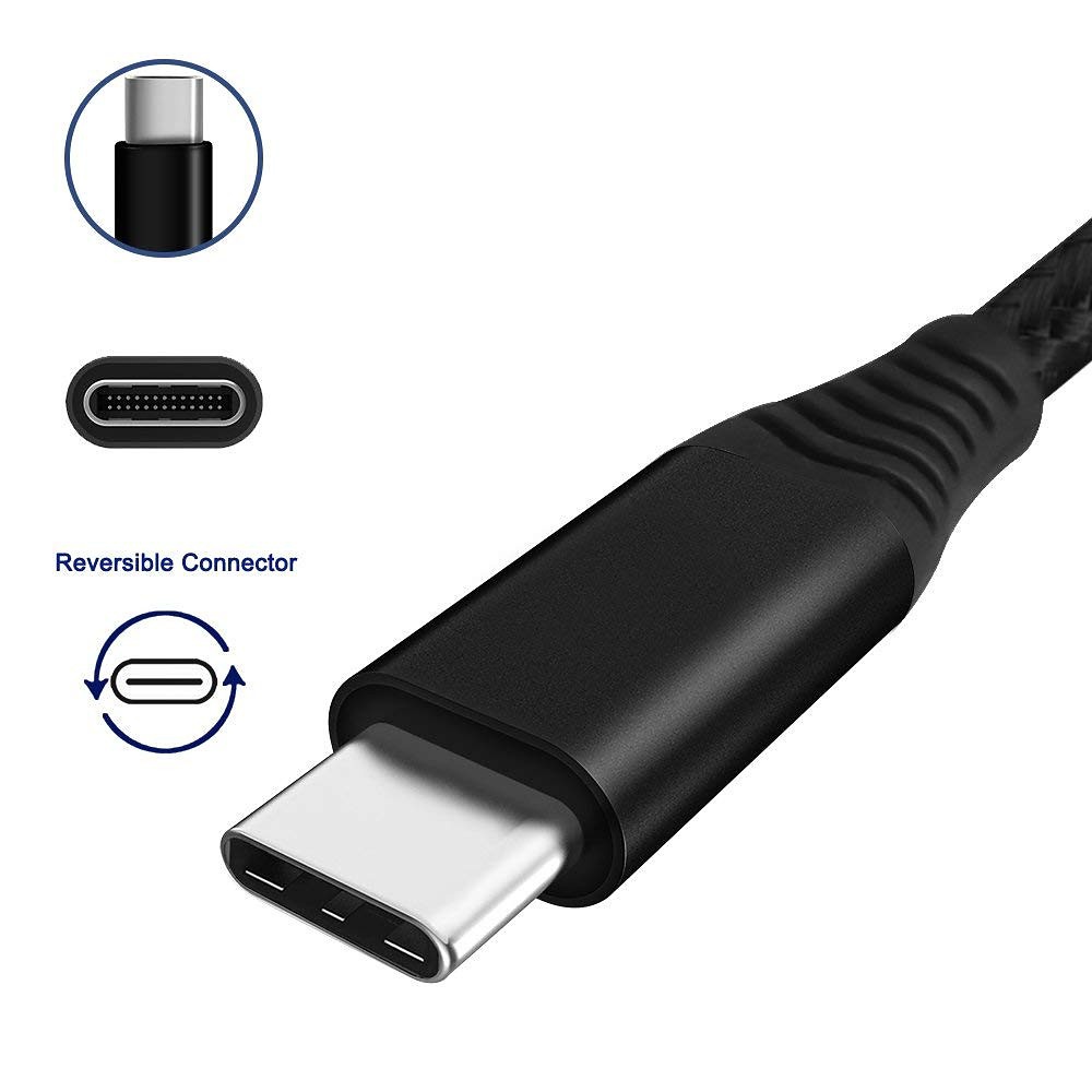 USB-C kabel 3.0, USB-A till USB-C snabbladdare, 1.8m, svart