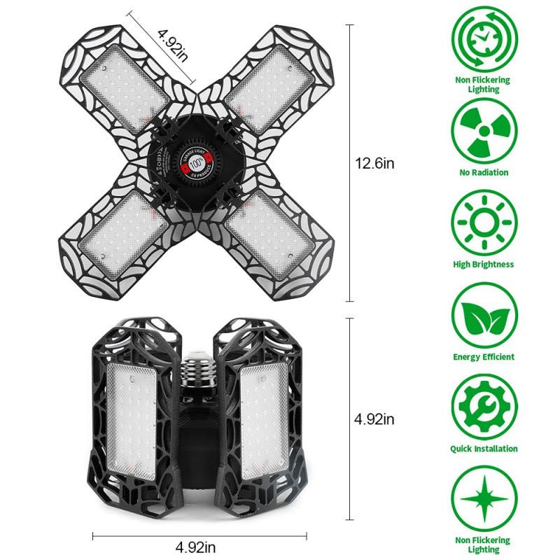 Vikbar LED Garage-lampa, E27, 120W, 12000LM