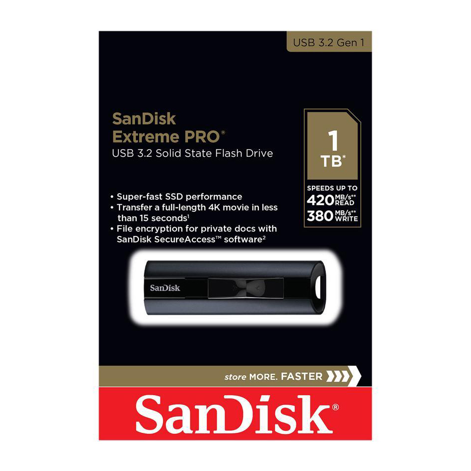 1TB SanDisk Extreme Pro Solid State USB-minne, USB 3.2