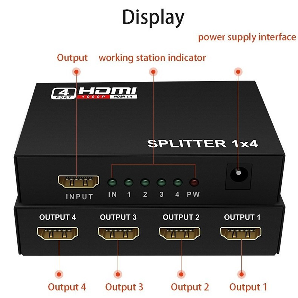 1x4 HDMI Splitter, 3D, 1080p HD, svart