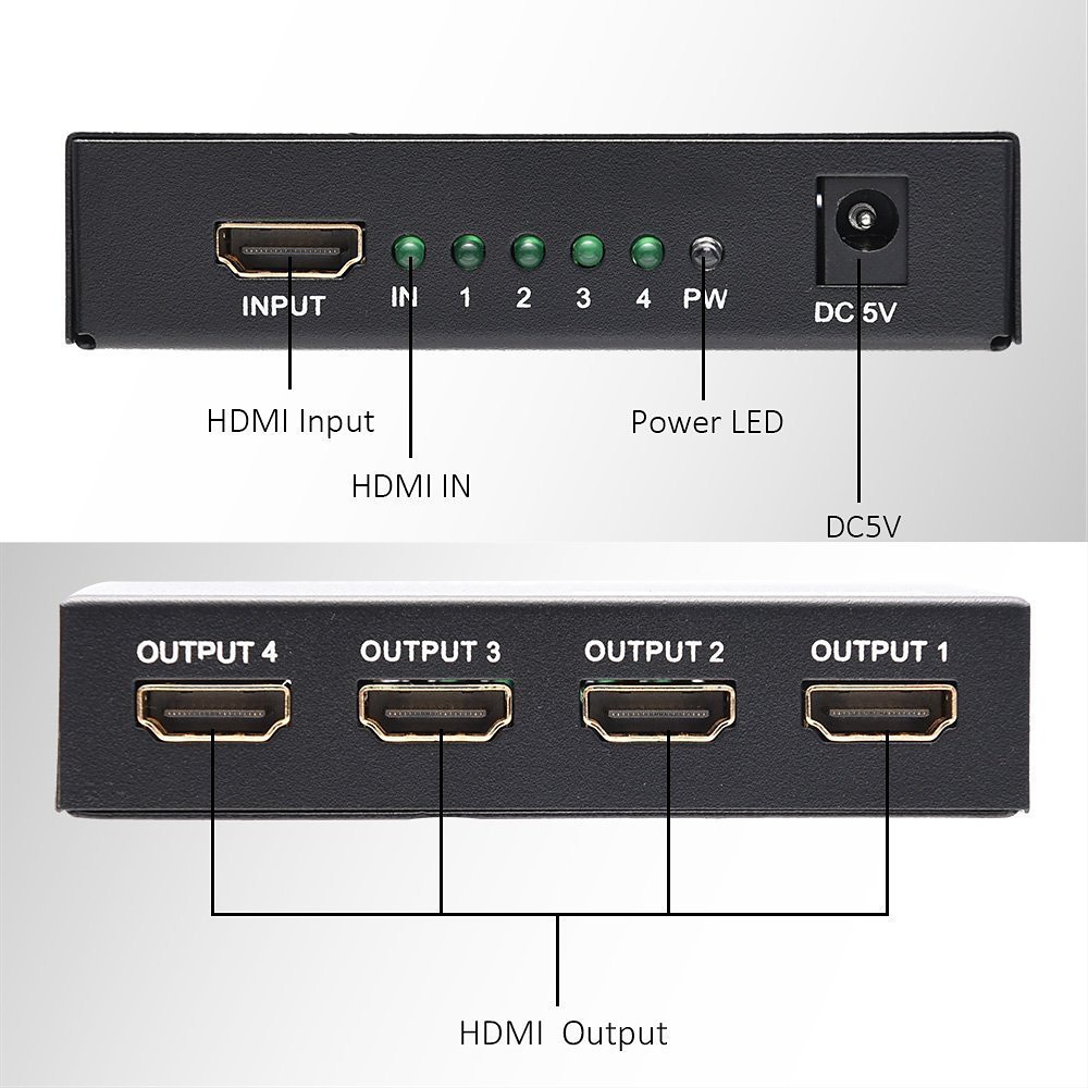 1x4 HDMI Splitter, 3D, 1080p HD, svart