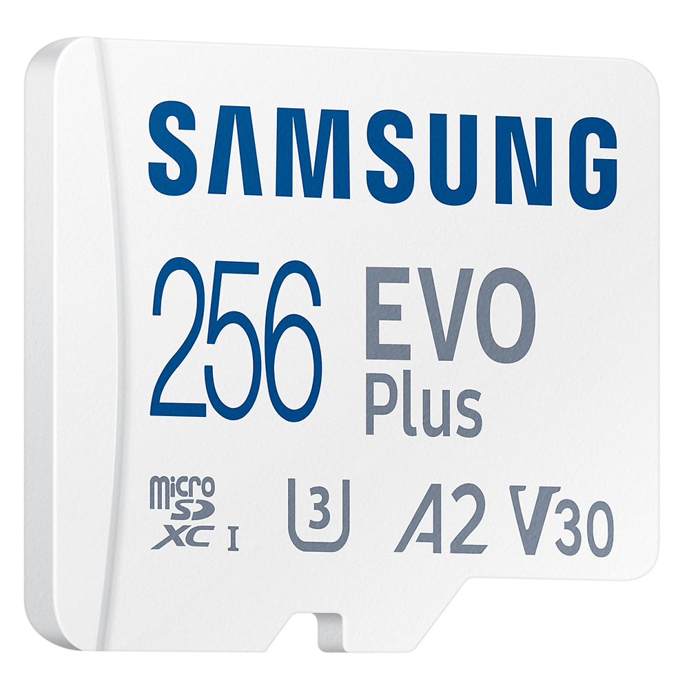 256GB Samsung EVO Plus MicroSDXC med SD-adapter, 130MB/s