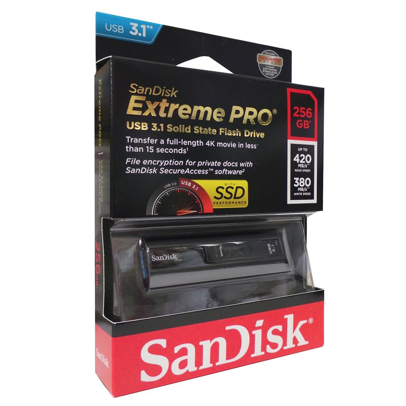 256GB SanDisk Extreme Pro Solid State USB-minne, USB 3.1