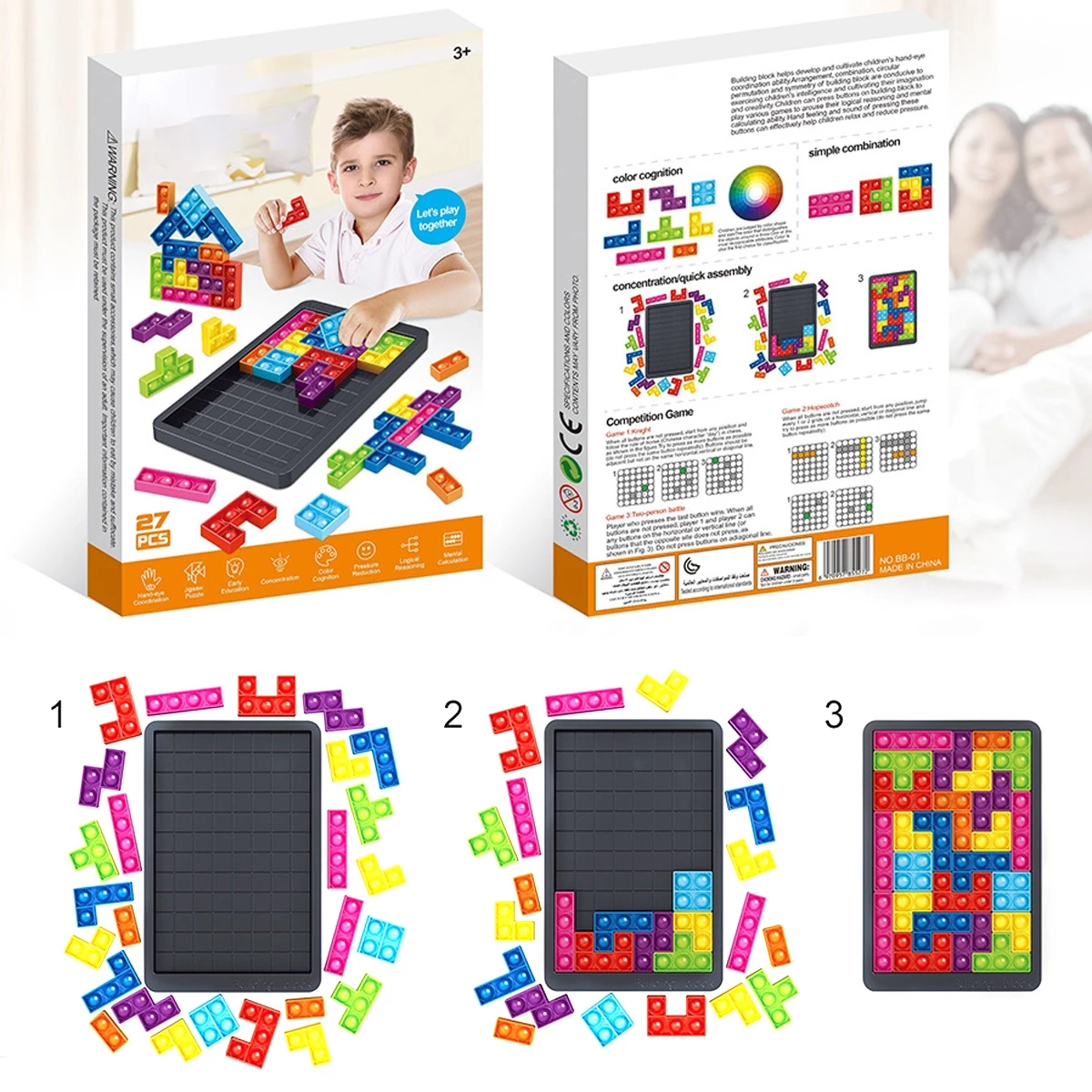 Tetris Pop Fidget pedagogisk fidgetleksak, 27 delar