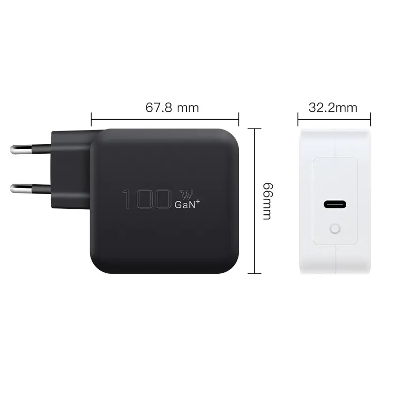 USB-C GaN-väggladdare, QC4.0, PD, 100W, svart