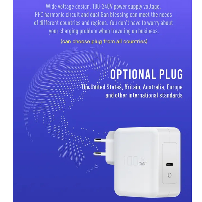 USB-C GaN-väggladdare, QC4.0, PD, 100W, vit