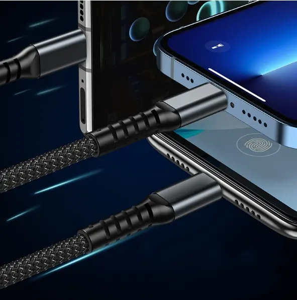 3-i-1 Multikabel, USB-C+MicroUSB+Lightning, 100W, 5A, 1.2m