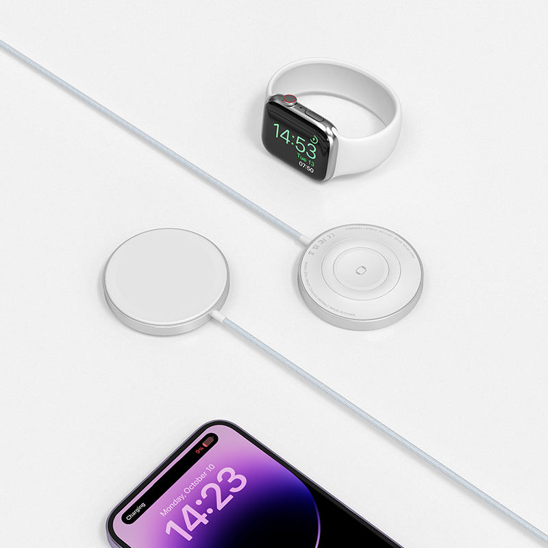 3-i-1 magnetisk trådlös laddare, 18W, vit