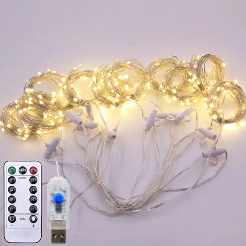 LEDslinga för inomhusbruk med 8 ljuslägen, 3x2m, färgglad