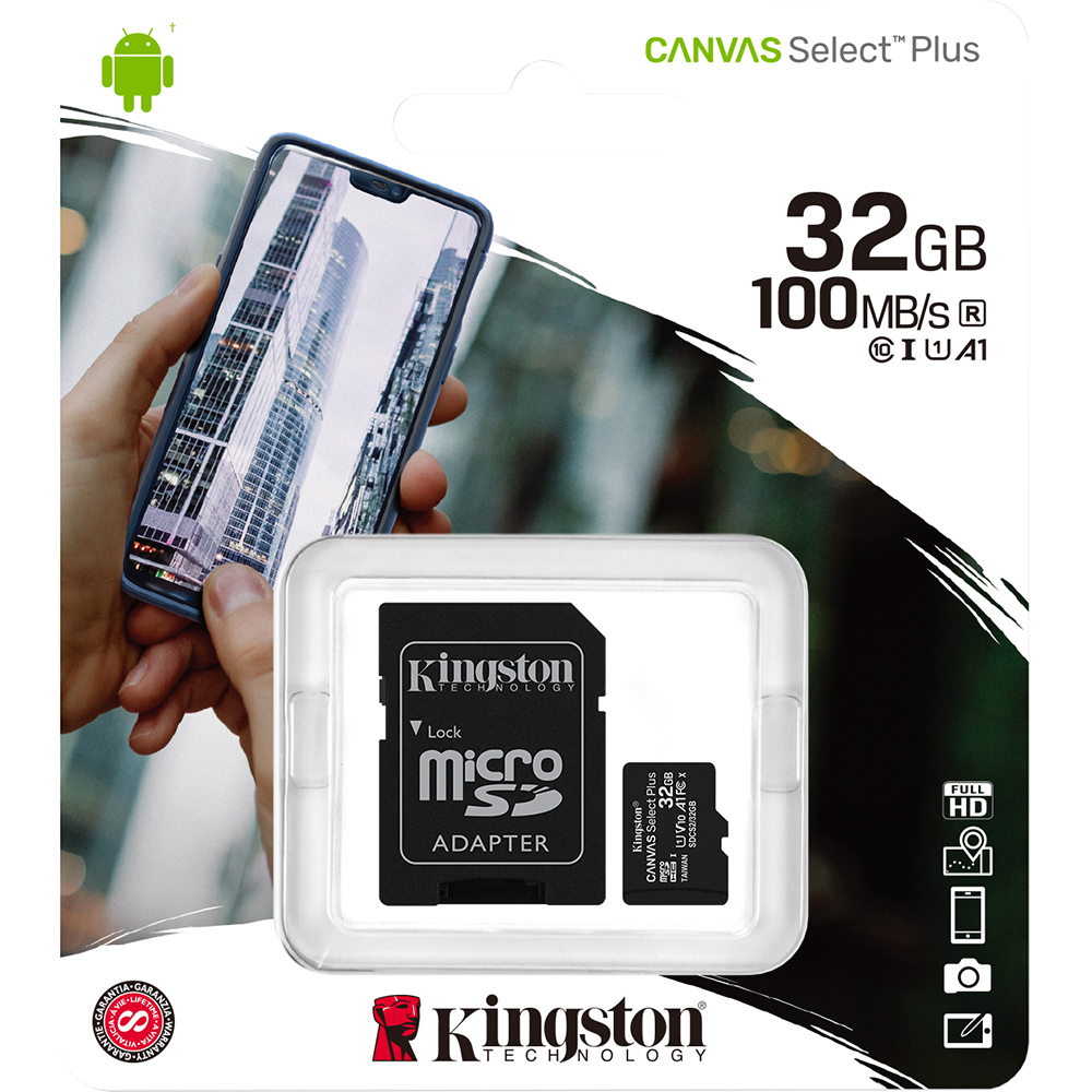 32GB Kingston Canvas Select Plus MicroSDHC, 100MB/s