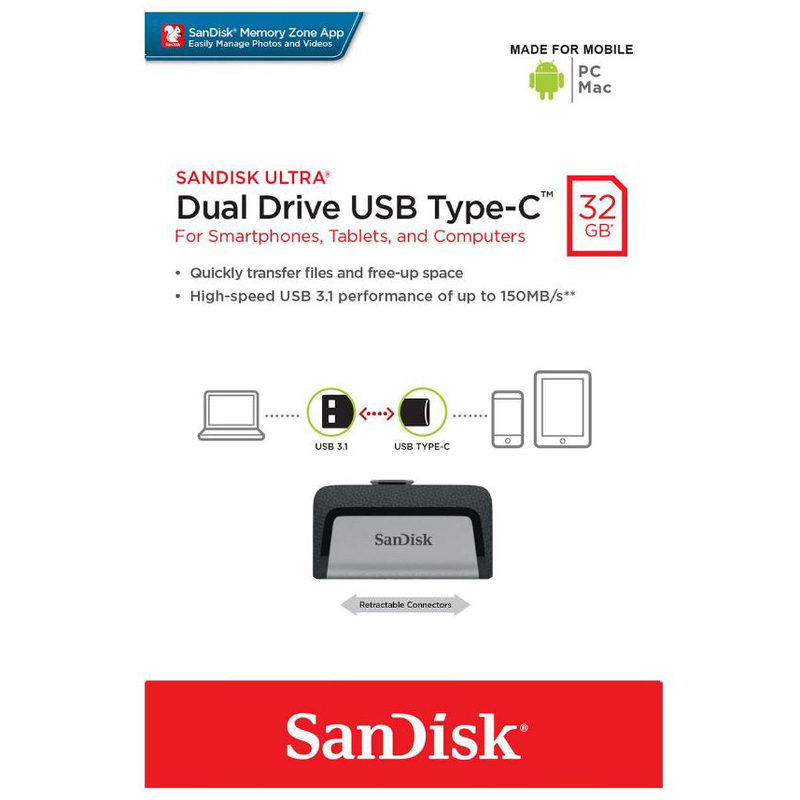 32GB USB-minne SanDisk Ultra Dual 3.1, Dubbla kontakter