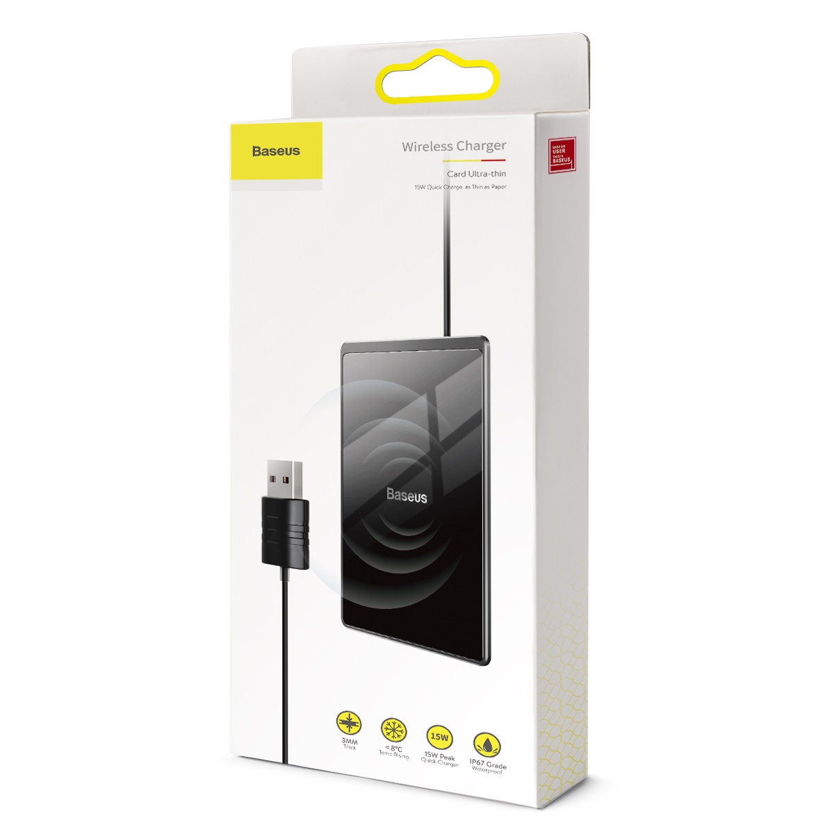 Baseus Card Ultratunn trådlös laddare+USB-kabel (1m), 15W, svart