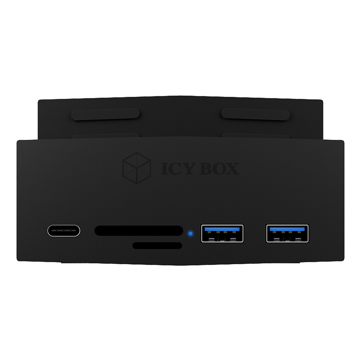 Icy Box 3-port USB 3.0 hubb och kortläsare, klämfäste, svart
