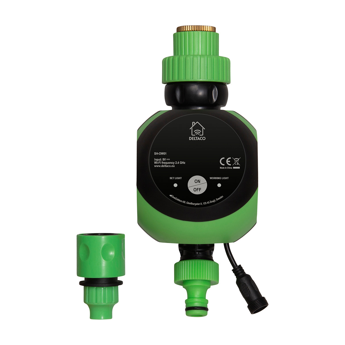 DELTACO SMART HOME smart vattenkontroll, WiFi, 9V, svart/grön