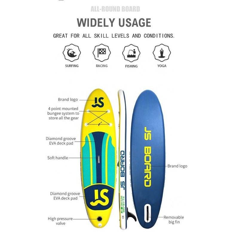 Uppblåsbar Stand Up Paddle Board, 305x81x15cm, blå/gul