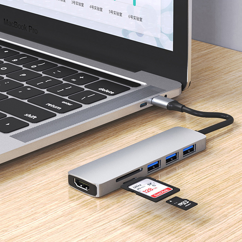 6-i-1 USB-C hubb med 3xUSB 3.0, kortläsare och HDMI, PD, 87W