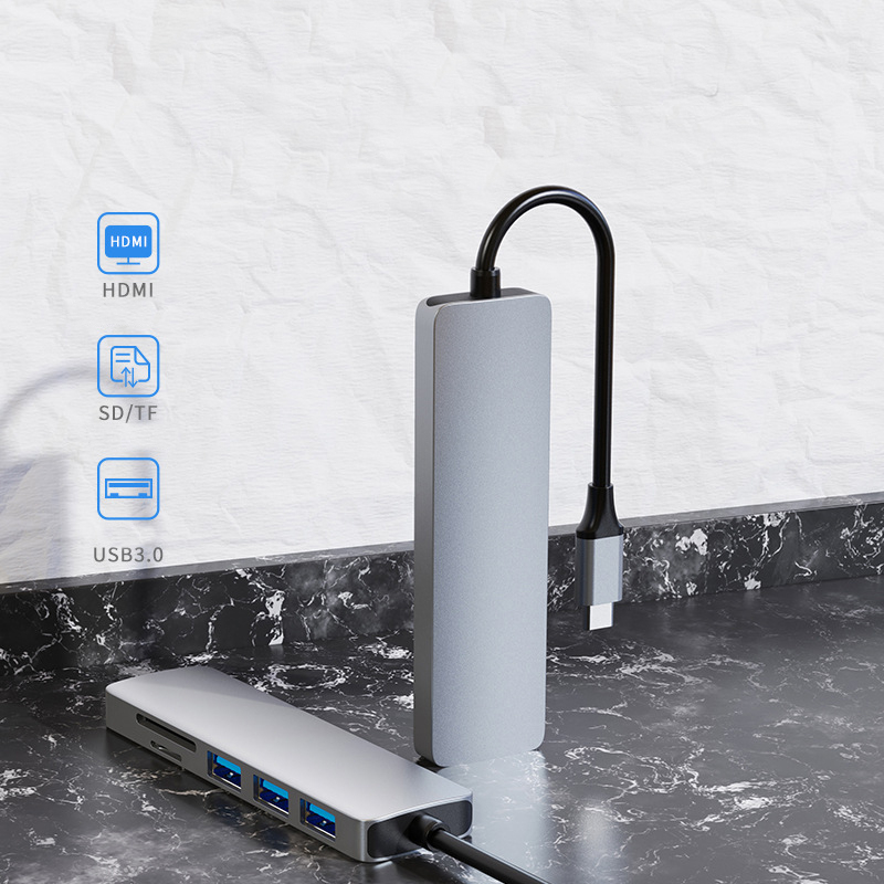 6-i-1 USB-C hubb med 3xUSB 3.0, kortläsare och HDMI, PD, 87W