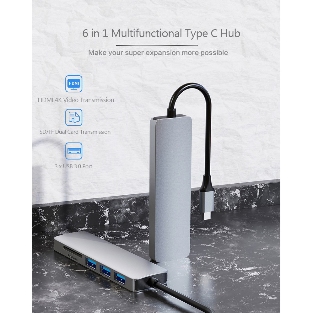 6-i-1 USB-C hubb med kortläsare och HDMI
