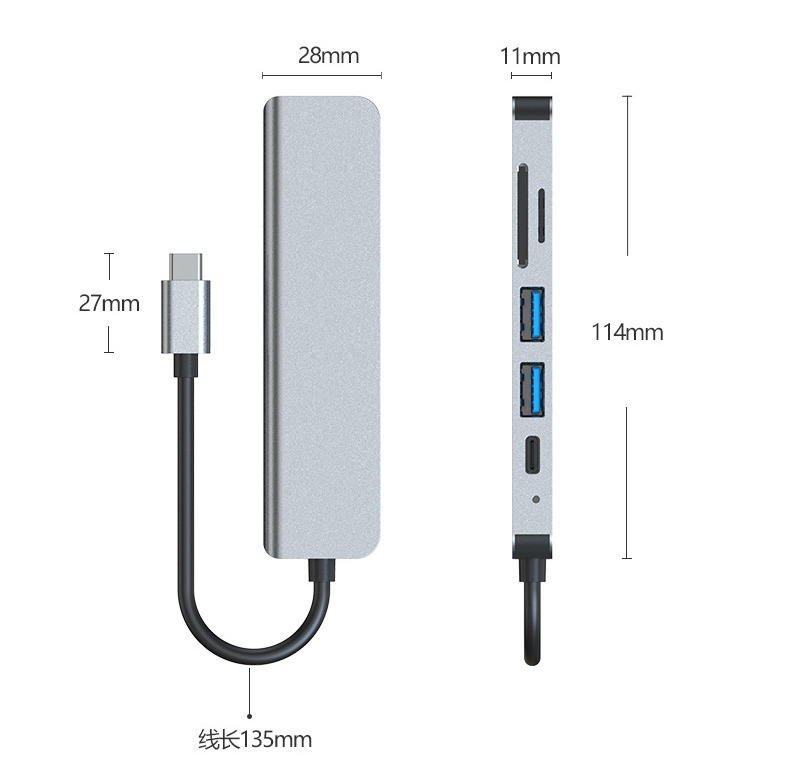 6-i-1 USB-C hubb med kortläsare och HDMI, PD, 87W