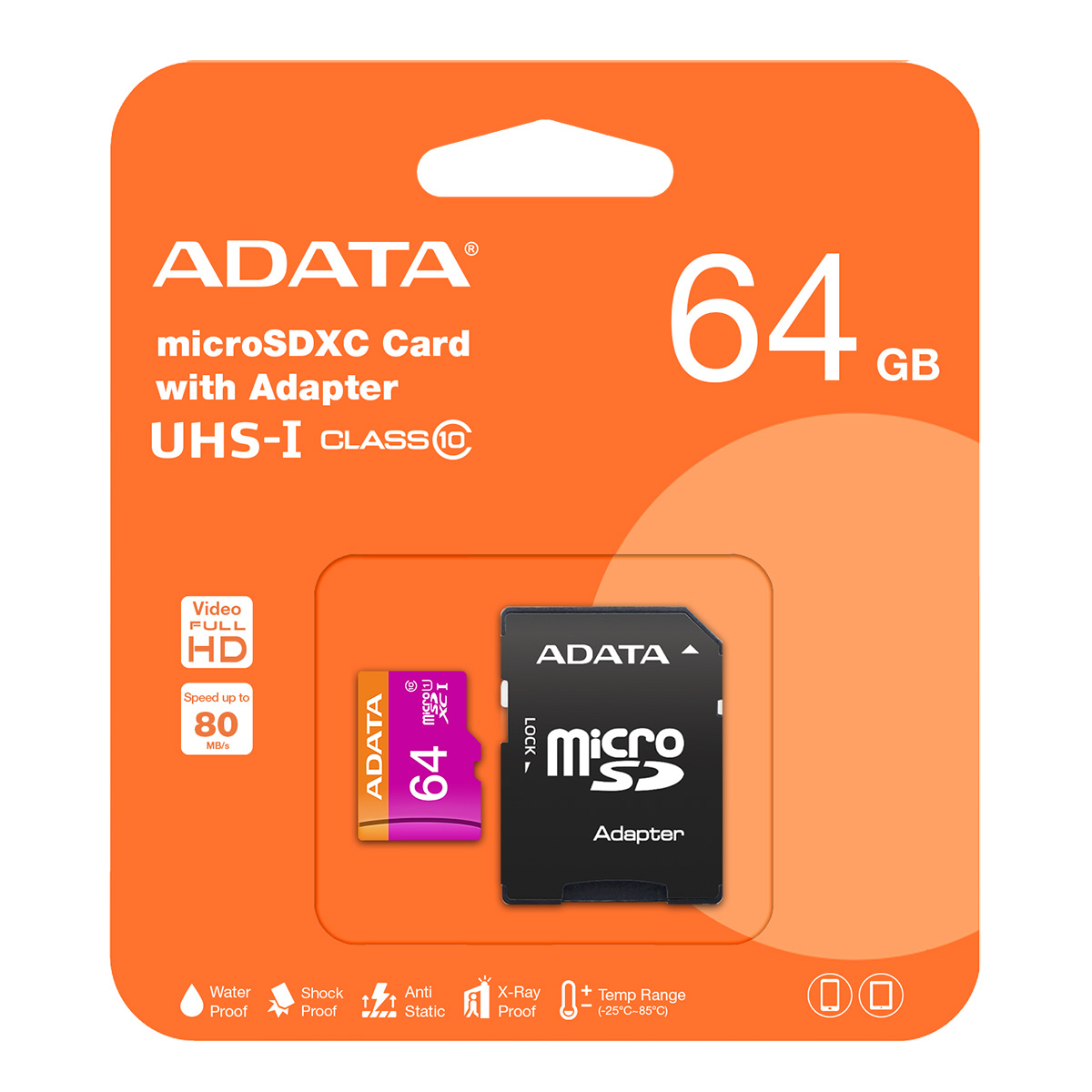 64GB ADATA Premier microSDXC UHS-I klass 10, 80MB/s