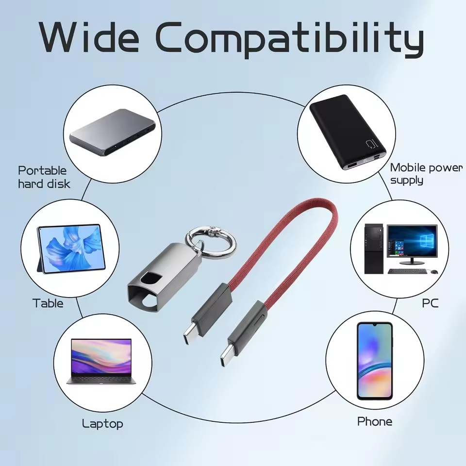 LAIMODA USB-C till USB-C kabel med nyckelring, 2.4A, 60W