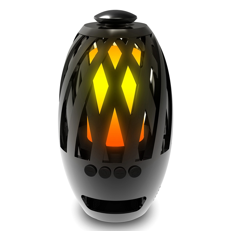 LED-lampa med brinnande flamma och Bluetooth högtalare