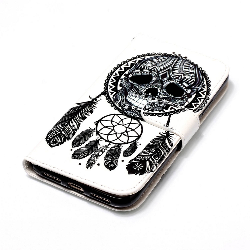 Plånboksfodral med ställ och motiv, iPhone X/XS, svart/vit