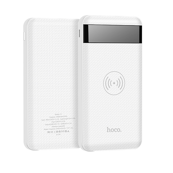 Hoco QI-Powerbank för trådlös laddning, 10.000mAh, 2xUSB, vit