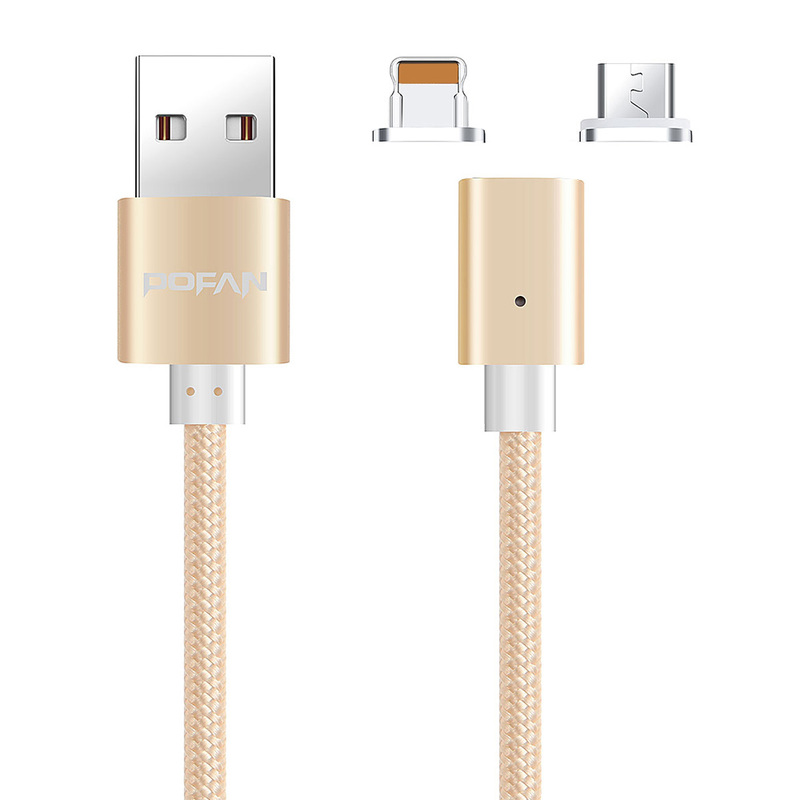 Smart magnetisk laddkabel, lightning, Micro-USB, guld