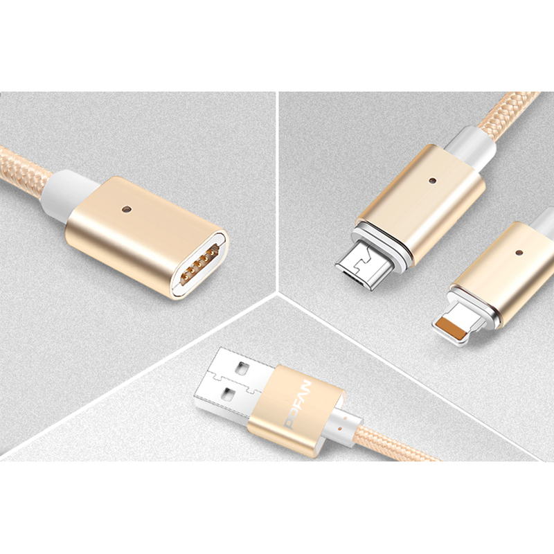 Smart magnetisk laddkabel, lightning, Micro-USB, guld