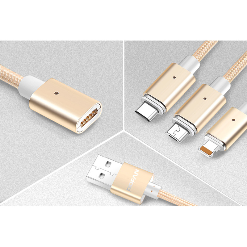 Smart magnetisk laddkabel, lightning, USB-C, Micro-USB, guld
