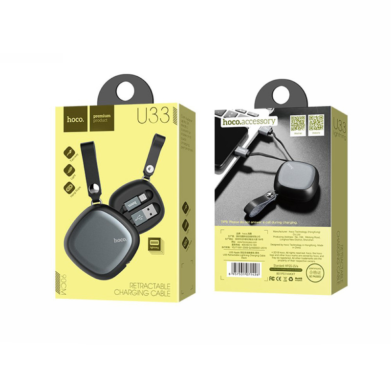 Hoco bärbar laddkabel USB-A till lightning, 0.9m