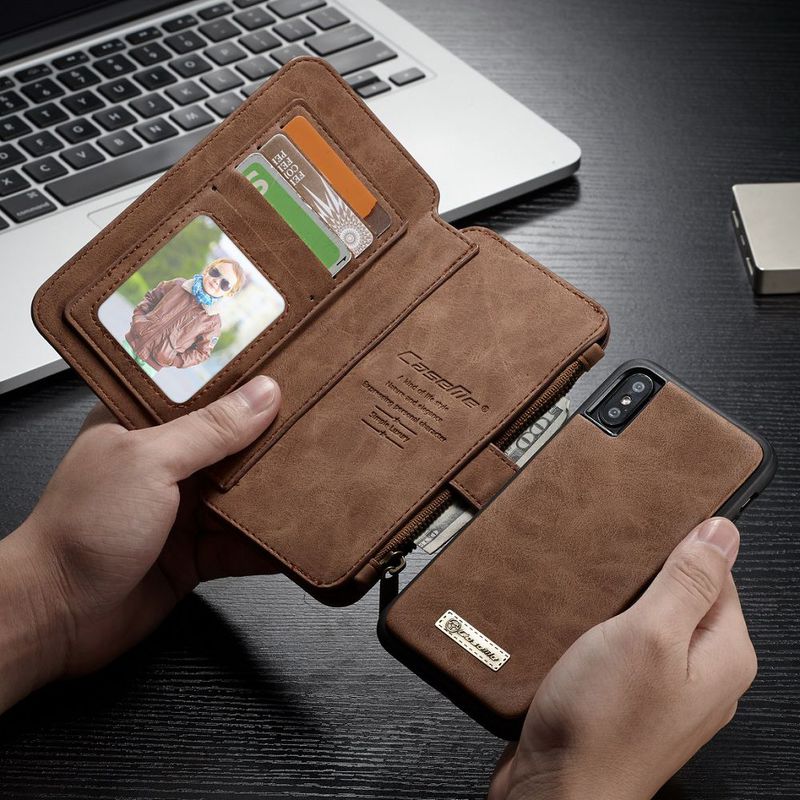 CaseMe plånboksfodral med magnetskal, iPhone X/XS, brun
