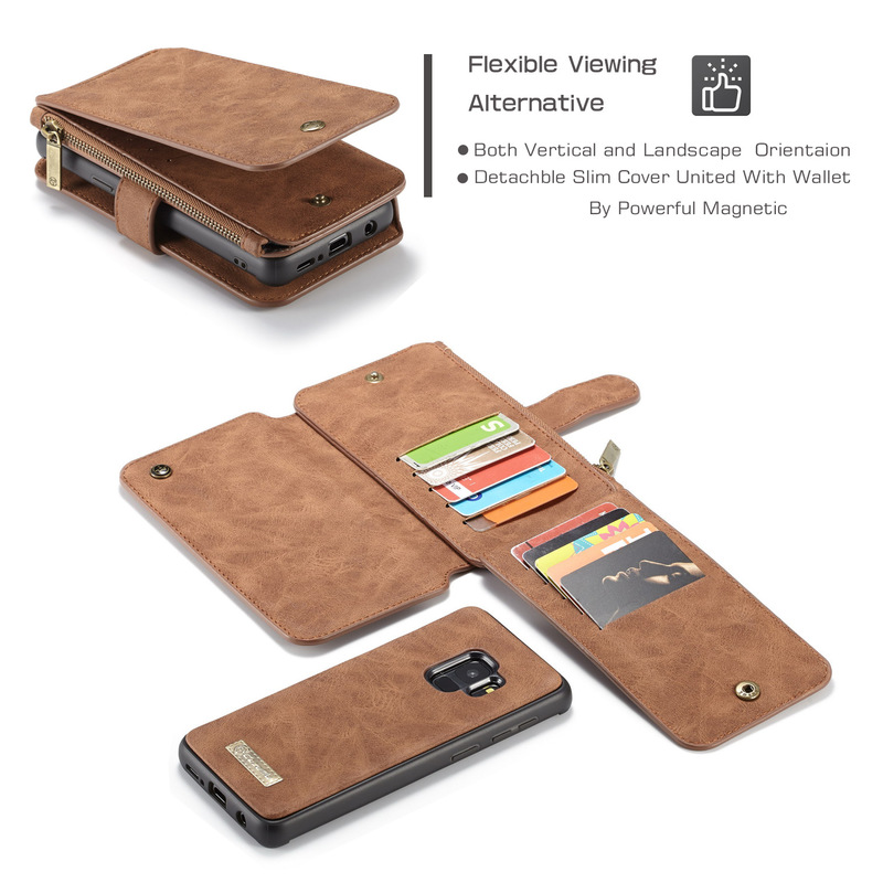 CaseMe plånboksfodral med magnetskal, Samsung Galaxy S9, brun