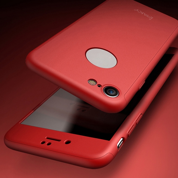 iPaky helomslutande skal med härdat glas till iPhone 7, röd