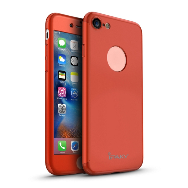 iPaky helomslutande skal med härdat glas till iPhone 7, röd